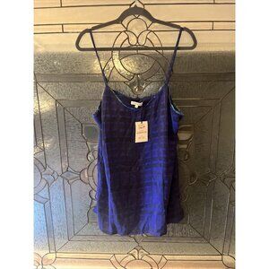 Stevie Howell Women's Orson Windowpane Blue Satin Cami Night Silk Shirt SZ Large